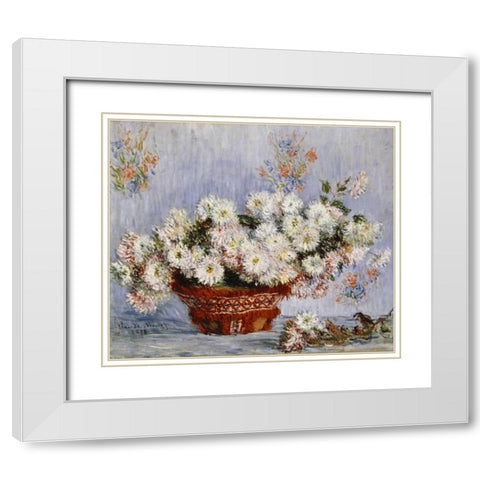 Chrysanthemums White Modern Wood Framed Art Print with Double Matting by Monet, Claude