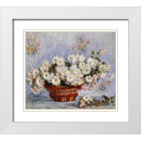 Chrysanthemums White Modern Wood Framed Art Print with Double Matting by Monet, Claude