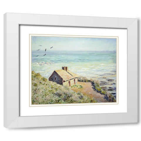 The Customs Hut, Morning White Modern Wood Framed Art Print with Double Matting by Monet, Claude