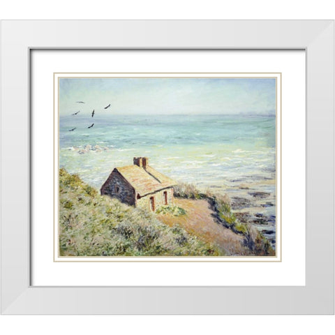 The Customs Hut, Morning White Modern Wood Framed Art Print with Double Matting by Monet, Claude