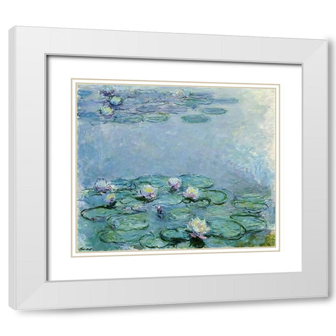 Water Lilies White Modern Wood Framed Art Print with Double Matting by Monet, Claude