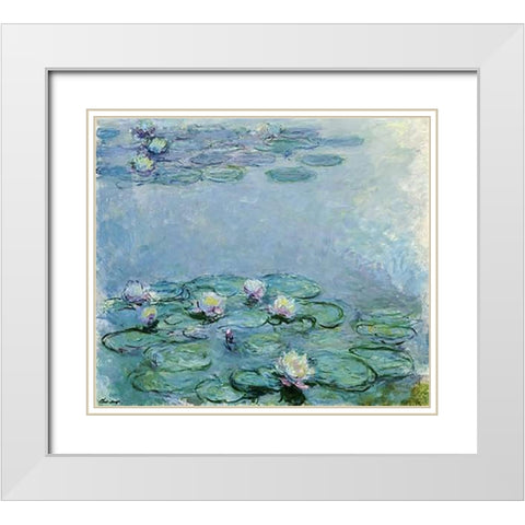 Water Lilies White Modern Wood Framed Art Print with Double Matting by Monet, Claude