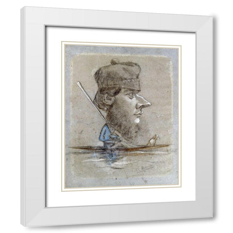 A Hunter and his Dog on a Boat, 1858 White Modern Wood Framed Art Print with Double Matting by Monet, Claude