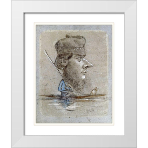 A Hunter and his Dog on a Boat, 1858 White Modern Wood Framed Art Print with Double Matting by Monet, Claude
