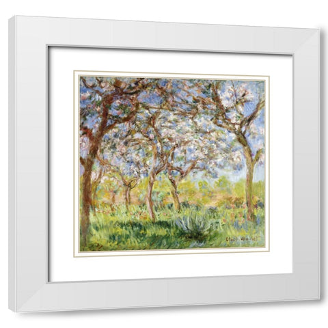 Spring at Giverny White Modern Wood Framed Art Print with Double Matting by Monet, Claude