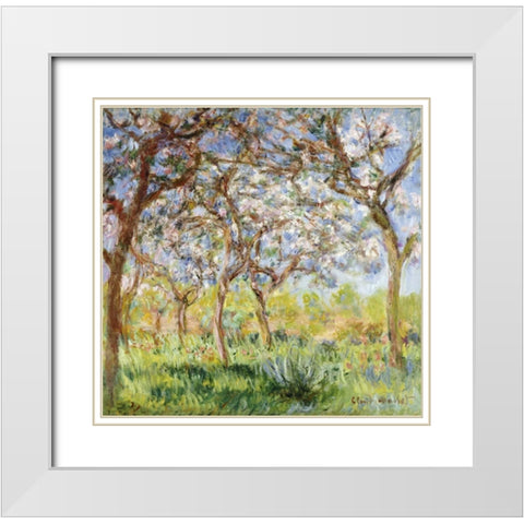 Spring at Giverny White Modern Wood Framed Art Print with Double Matting by Monet, Claude