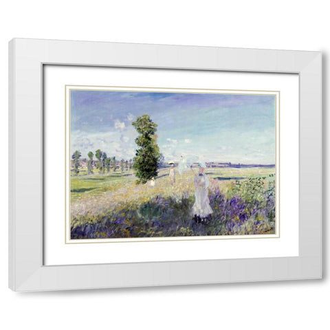 La Promenade - Argenteuil, 1875 White Modern Wood Framed Art Print with Double Matting by Monet, Claude