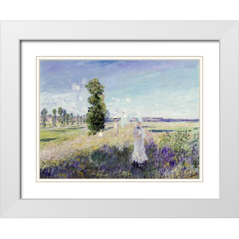 La Promenade - Argenteuil, 1875 White Modern Wood Framed Art Print with Double Matting by Monet, Claude
