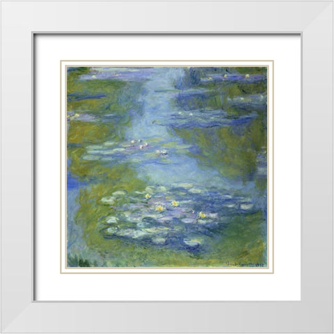 Water Lilies White Modern Wood Framed Art Print with Double Matting by Monet, Claude