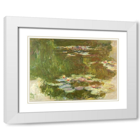 Lily Pond White Modern Wood Framed Art Print with Double Matting by Monet, Claude