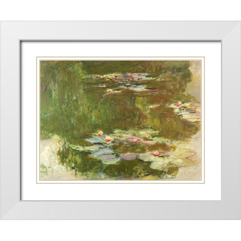 Lily Pond White Modern Wood Framed Art Print with Double Matting by Monet, Claude