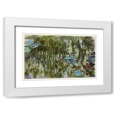 Water Lilies, Reflected Willow White Modern Wood Framed Art Print with Double Matting by Monet, Claude
