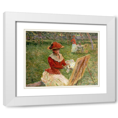 Blanche Hoschede Painting White Modern Wood Framed Art Print with Double Matting by Monet, Claude