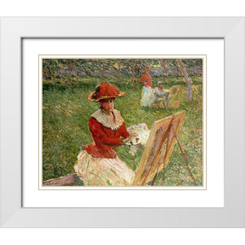Blanche Hoschede Painting White Modern Wood Framed Art Print with Double Matting by Monet, Claude
