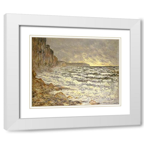 Seafront, Fecamp White Modern Wood Framed Art Print with Double Matting by Monet, Claude