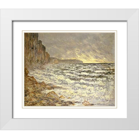 Seafront, Fecamp White Modern Wood Framed Art Print with Double Matting by Monet, Claude