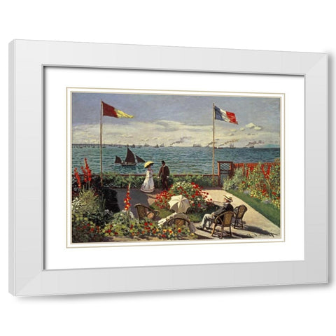 The Terrace at Sainte-Adresse White Modern Wood Framed Art Print with Double Matting by Monet, Claude