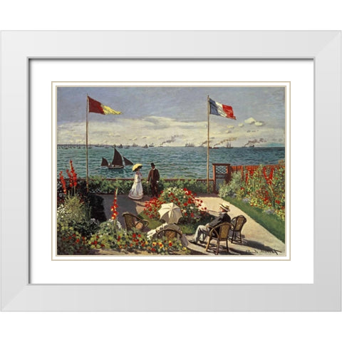 The Terrace at Sainte-Adresse White Modern Wood Framed Art Print with Double Matting by Monet, Claude
