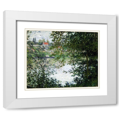 The Island of La Grande Jatte, Through the Trees White Modern Wood Framed Art Print with Double Matting by Monet, Claude