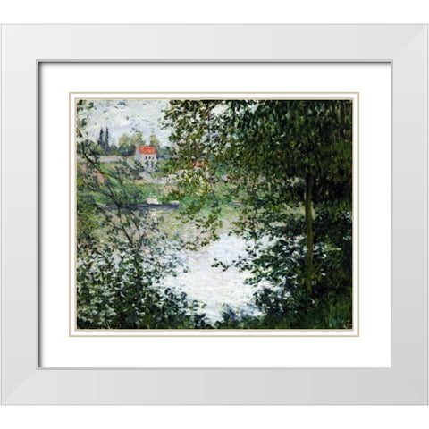 The Island of La Grande Jatte, Through the Trees White Modern Wood Framed Art Print with Double Matting by Monet, Claude
