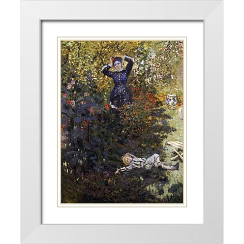 Camille and Jean in the Garden at Argenteuil White Modern Wood Framed Art Print with Double Matting by Monet, Claude
