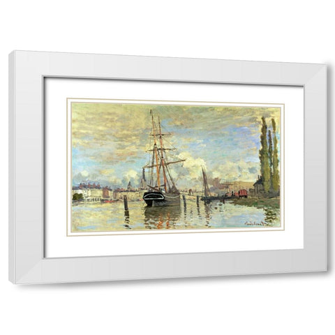 The Seine at Rouen White Modern Wood Framed Art Print with Double Matting by Monet, Claude