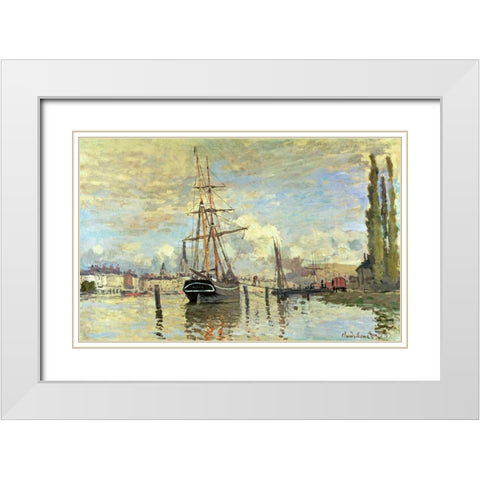 The Seine at Rouen White Modern Wood Framed Art Print with Double Matting by Monet, Claude