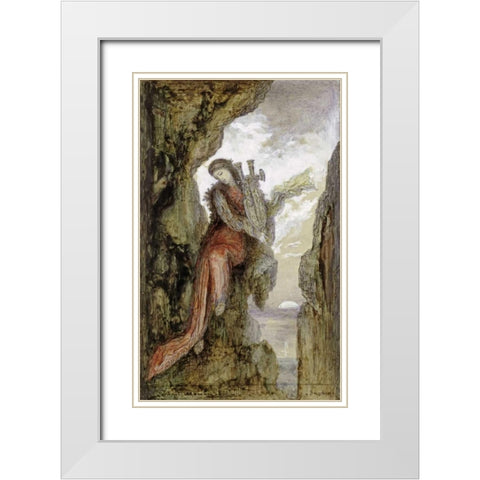 Sappho On The Cliff White Modern Wood Framed Art Print with Double Matting by Moreau, Gustave