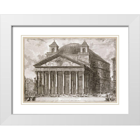 A View of The Pantheon, Rome White Modern Wood Framed Art Print with Double Matting by Piranesi, Giovanni Battista