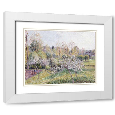 Apple Trees In Blossom, Eragny White Modern Wood Framed Art Print with Double Matting by Pissarro, Camille