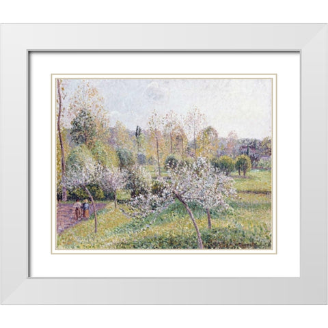 Apple Trees In Blossom, Eragny White Modern Wood Framed Art Print with Double Matting by Pissarro, Camille