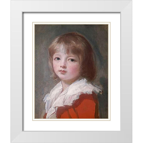 Portrait of a Boy White Modern Wood Framed Art Print with Double Matting by Romney, George