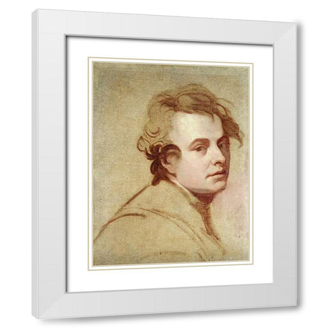 Portrait of The Artist White Modern Wood Framed Art Print with Double Matting by Romney, George