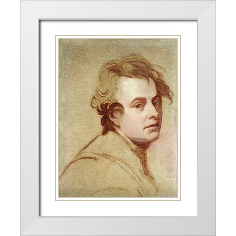 Portrait of The Artist White Modern Wood Framed Art Print with Double Matting by Romney, George