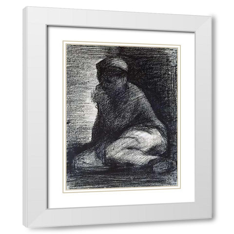 A Young Man Crouching White Modern Wood Framed Art Print with Double Matting by Seurat, Georges