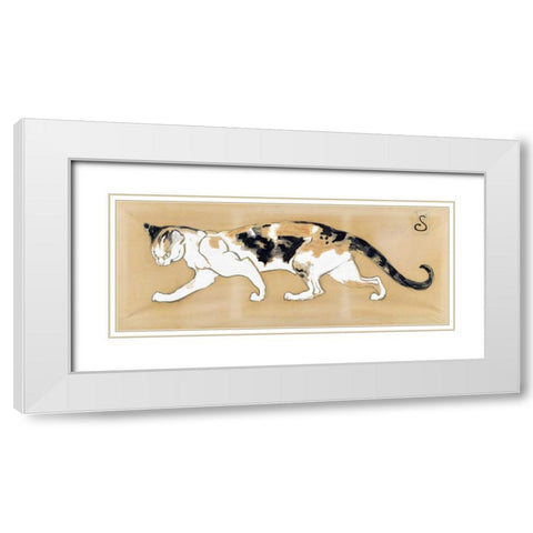 The Cat White Modern Wood Framed Art Print with Double Matting by Steinlen, Theophile