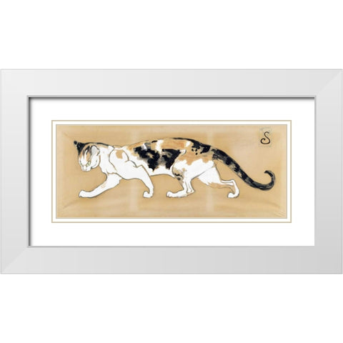 The Cat White Modern Wood Framed Art Print with Double Matting by Steinlen, Theophile