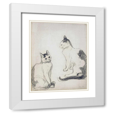 The Two Cats White Modern Wood Framed Art Print with Double Matting by Steinlen, Theophile