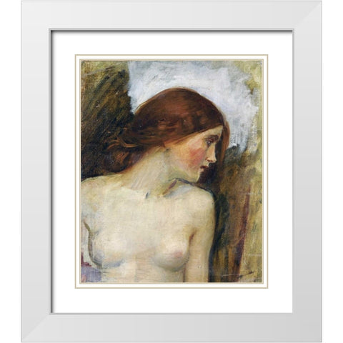 Study For The Head of Echo White Modern Wood Framed Art Print with Double Matting by Waterhouse, John William
