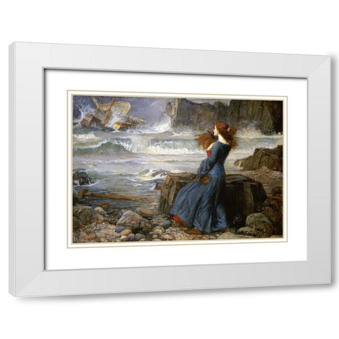 Miranda - The Tempest White Modern Wood Framed Art Print with Double Matting by Waterhouse, John William