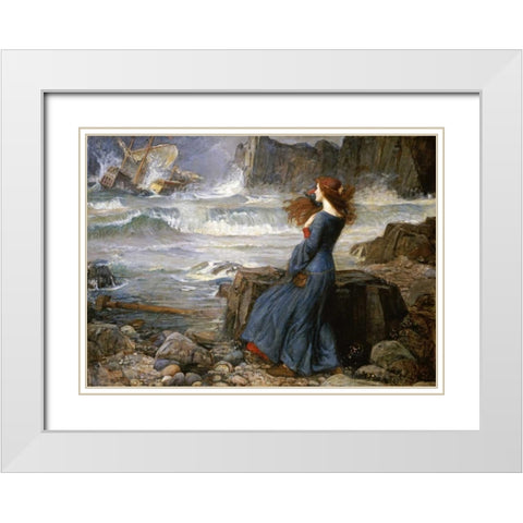 Miranda - The Tempest White Modern Wood Framed Art Print with Double Matting by Waterhouse, John William