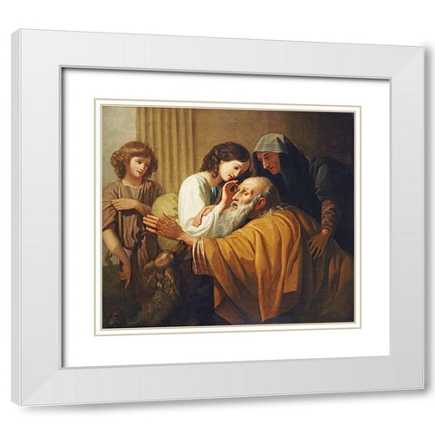 Tobias Curing His Fathers Blindness White Modern Wood Framed Art Print with Double Matting by West, Benjamin