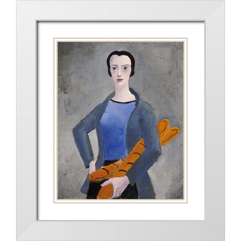 Girl With Bread White Modern Wood Framed Art Print with Double Matting by Wood, Christopher