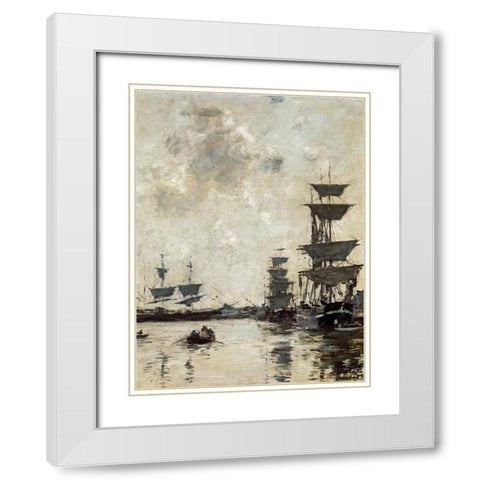Deauville: Schooners at Anchor White Modern Wood Framed Art Print with Double Matting by Boudin, Eugene