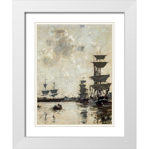 Deauville: Schooners at Anchor White Modern Wood Framed Art Print with Double Matting by Boudin, Eugene