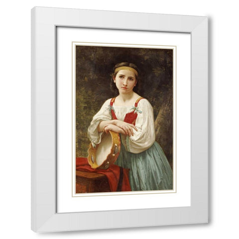 Basque Gipsy Girl With Tambourine White Modern Wood Framed Art Print with Double Matting by Bouguereau, William-Adolphe