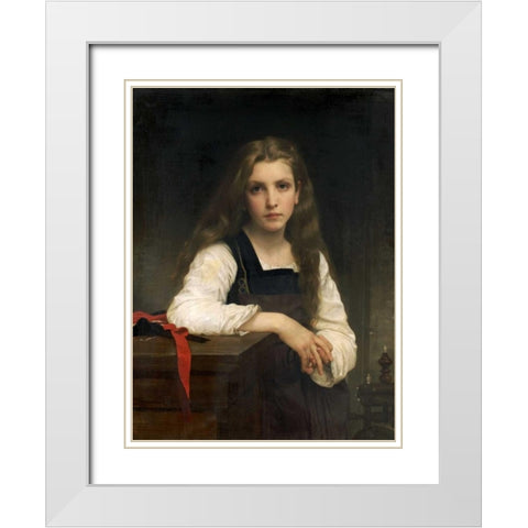 The Fair Spinner White Modern Wood Framed Art Print with Double Matting by Bouguereau, William-Adolphe