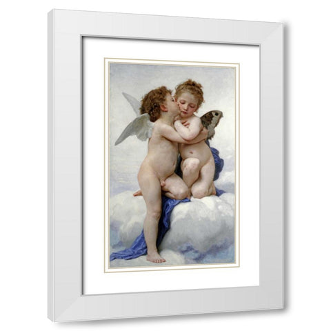 The First Kiss White Modern Wood Framed Art Print with Double Matting by Bouguereau, William-Adolphe