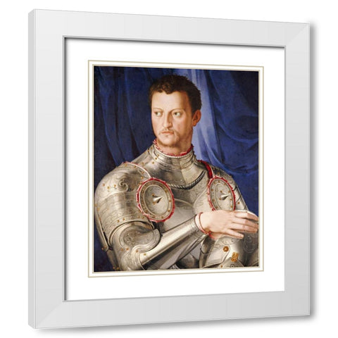 Portrait of Duke Cosimo I De Medici White Modern Wood Framed Art Print with Double Matting by Bronzino, Agnolo