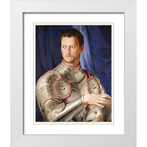 Portrait of Duke Cosimo I De Medici White Modern Wood Framed Art Print with Double Matting by Bronzino, Agnolo